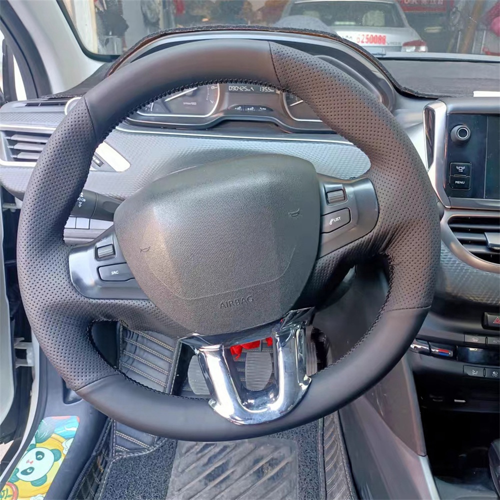 Car Steering Wheel Cover Anti Slip Breathable - อุปกรณ์ตกแต่งภายในรถยนต์หนังไมโครไฟเบอร์สำหรับเปอโยต์208เปอโยต์2008แบบเย็บมือ