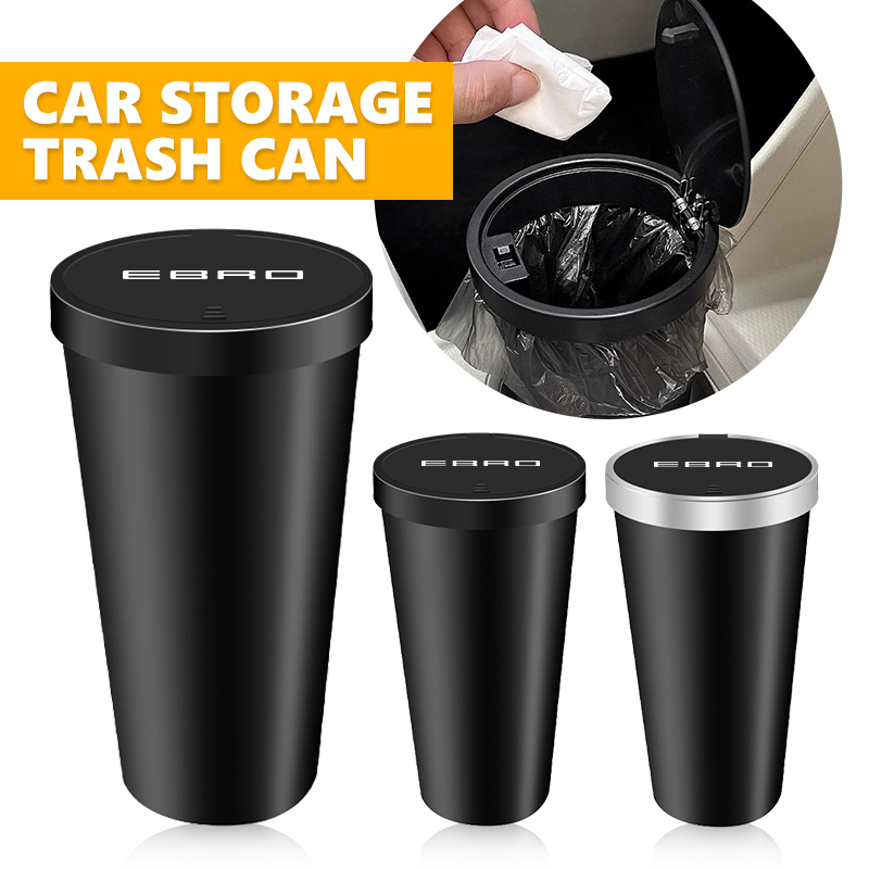 Waterproof Car Trash Can With Lid - ถังขยะในรถยนต์ขนาดเล็ก กันน้ำ พร้อมที่วางแก้ว ฝาปิด สำหรับ Ebro
