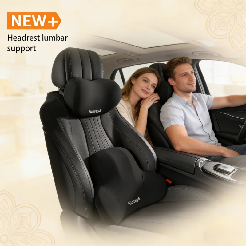 Memory Foam Car Neck Pillow Lumbar Support - ชุดหมอนรองคอเมมโมรี่โฟมและที่รองหลังสำหรับรถยนต์ พร้อมเบาะรองศีรษะระบายอากาศเพื่อบรรเทาอาการปวด