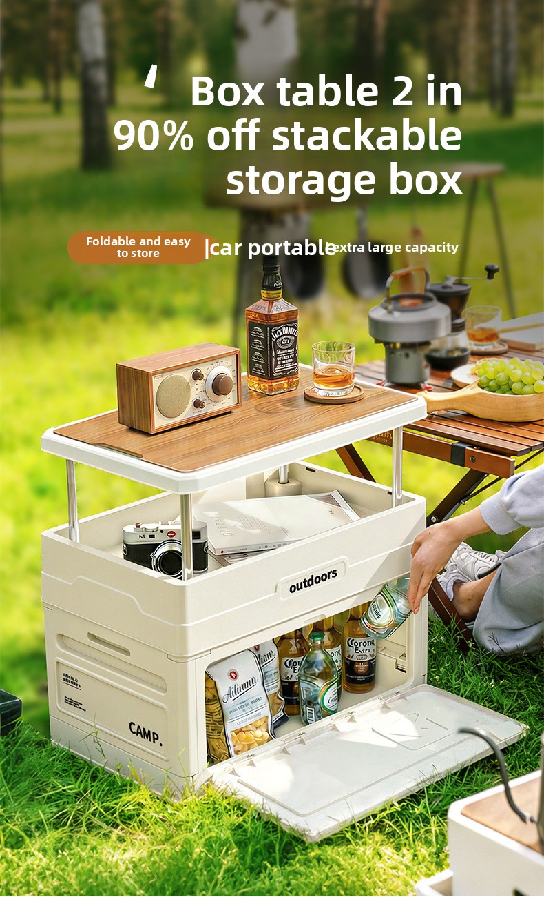 Car Trunk Organizer Foldable Storage Box - กล่องเก็บของพับได้สำหรับตั้งแคมป์ พร้อมฝาไม้ ชุดโต๊ะเก้าอี้ สำหรับจัดระเบียบท้ายรถ เหมาะสำหรับกิจกรรมกลางแจ้งในวันฮาโลวีน