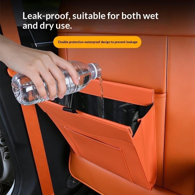 Waterproof Car Trash Can With Lid - ถังขยะในรถยนต์กันน้ำแบบแม่เหล็ก กระเป๋าเก็บของแบบซ่อนสำหรับเบาะหลังรถยนต์ อุปกรณ์ตกแต่งภายในรถยนต์