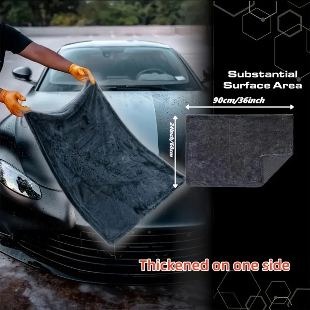 Microfiber Car Drying Towel Super Absorbent - ผ้าไมโครไฟเบอร์สำหรับรถยนต์สีเทาเข้มขนาดใหญ่ ดูดซับน้ำได้ดีเยี่ยม ผ้าทำความสะอาดรถยนต์ประสิทธิภาพสูง ผ้าเช็ดทำความสะอาดไมโครไฟเบอร์