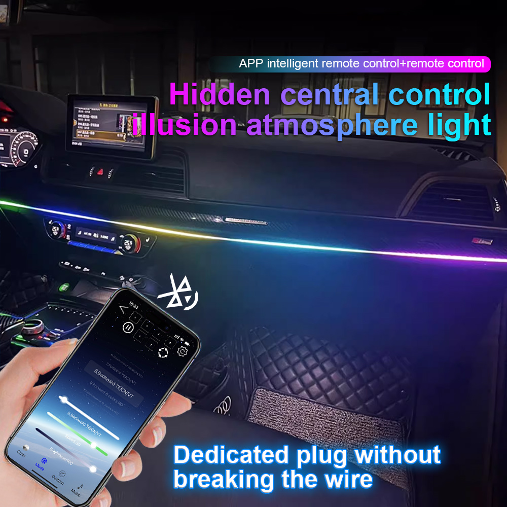 Led Ambient Interior Car Lights App Control - ไฟอะคริลิค LED ติดแผงหน้าปัดรถยนต์64สีแบบ USB ไฟภายในรถโคมไฟบรรยากาศแบบซ่อนในรีโมทแอปควบคุม