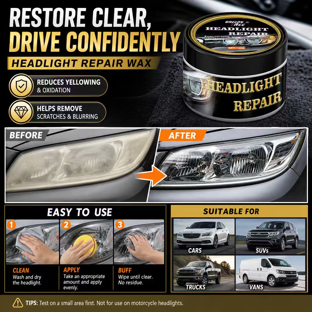 Car Scratch Repair Polishing Wax Paste - แว็กซ์ขัดไฟหน้ารถยนต์ 100 กรัม ขจัดคราบเหลือง คราบออกซิเดชัน รอยขีดข่วน