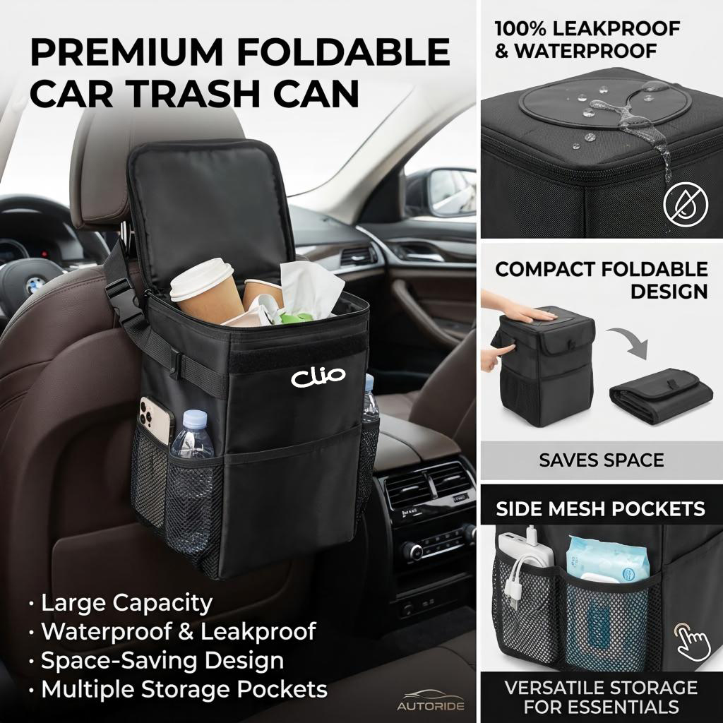 Waterproof Car Trash Can With Lid - ถุงเก็บขยะในรถยนต์กันน้ำ ถุงเก็บของในรถยนต์แบบถอดได้และพกพาสะดวก สำหรับ Scenic Megane 2