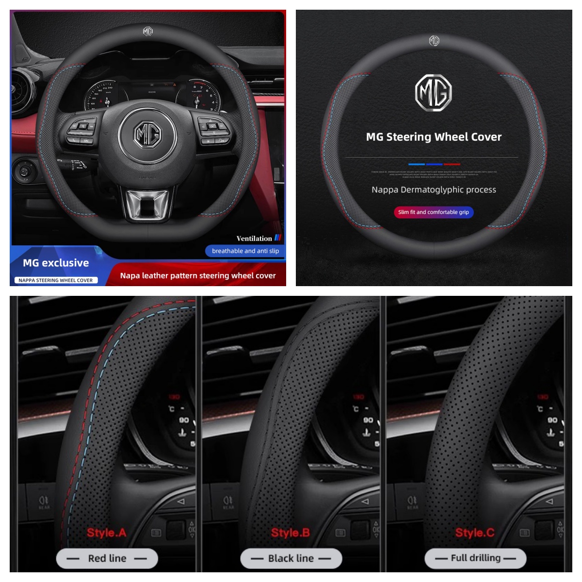 Car Steering Wheel Cover Anti Slip Breathable - ปลอกหุ้มพวงมาลัยรถยนต์หนังนาปา 1 ชิ้น สำหรับ MG4 MG5