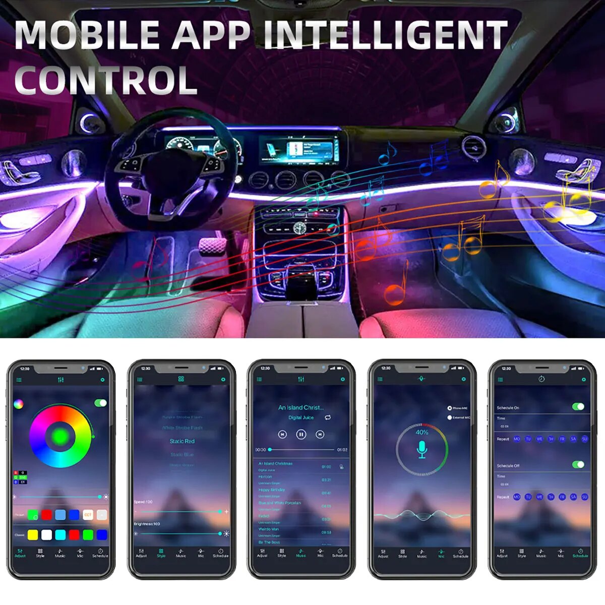 4ใน1รถซิมโฟนีแอลอีดีพร้อม USB  - Led Ambient Interior Car Lights App Control บทวิจารณ์และราคา
