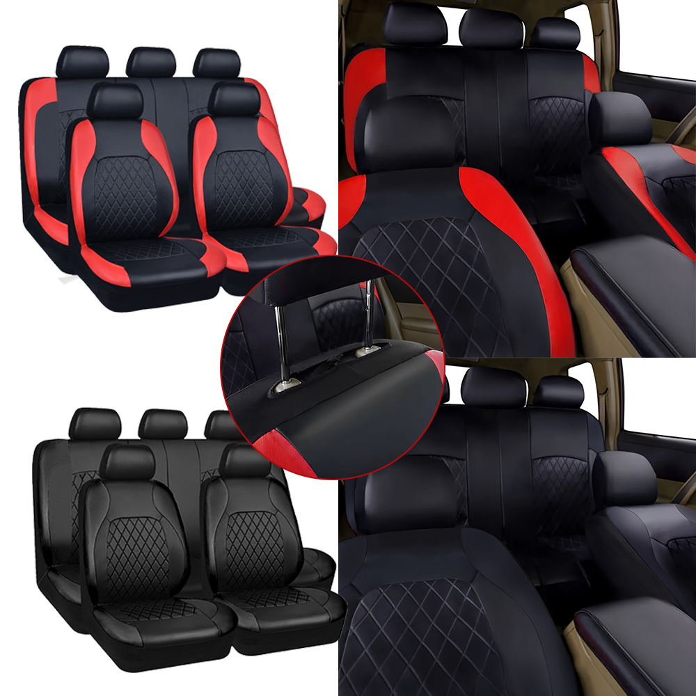 ผ้าคลุมเบาะรถยนต์ใหม่ ลายเพชรเ - Leather Car Seat Covers Full Set Universal บทวิจารณ์และราคา