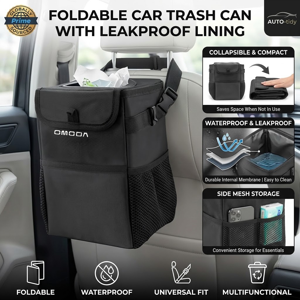 ถังขยะในรถยนต์แบบพับได้ พกพาสะ - Waterproof Car Trash Can With Lid บทวิจารณ์และราคา